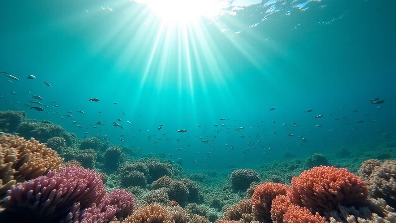 Vibrant South African coral reef with clear turquoise water and schooling fish